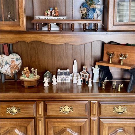Hutch Buffet Top Contents - Folk Art Christmas Decor, ANRI Music Box, Etc.