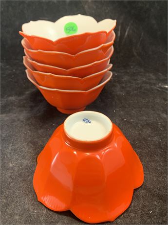 MCM Japanese Orange Lotus Petal Porcelain Footed Bowl Set Made in Japan Set Of 6