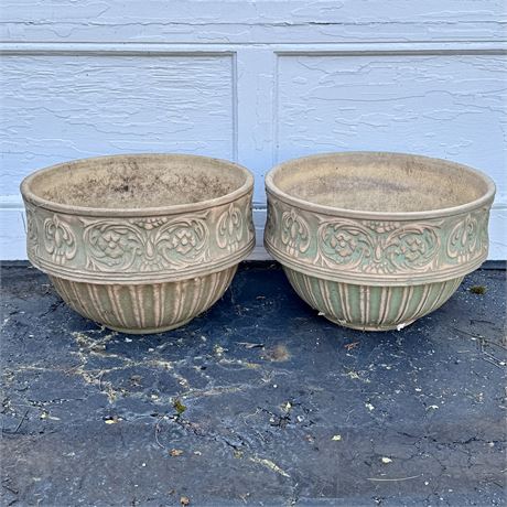 Vintage Pair of LARGE Pottery Flower Pots or Planters - 15.5 x 10"
