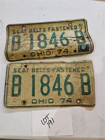 Vintage 1974 Ohio License Plate Set