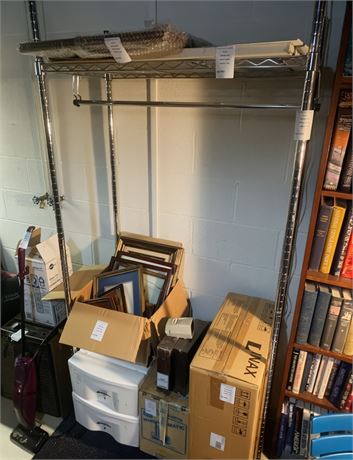 Chrome Wire Shelving Unit W/Hanging Garment Rod & Shelf On Top