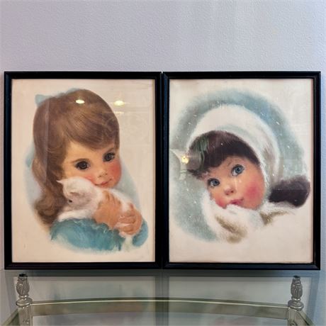 Vintage Big Eyed Young Girl Framed Art Prints