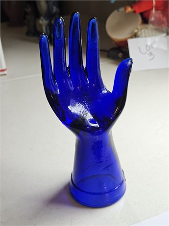 Cobalt Blue Glass Ring Display Hand