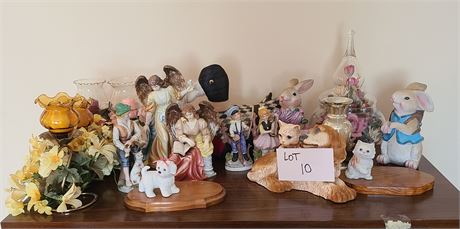 Large Lot of Mixed Figurines & Decor:Angels/Bunnies/Candle Holders & More