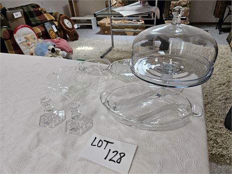 Mixed Glass Lot: Covered Cake / Towle / Fostoria & More