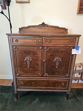 Antique Applied Carved Rose & Rope Wood Dresser