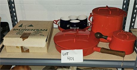 Dansk Red Enamel Cookset & Mugs