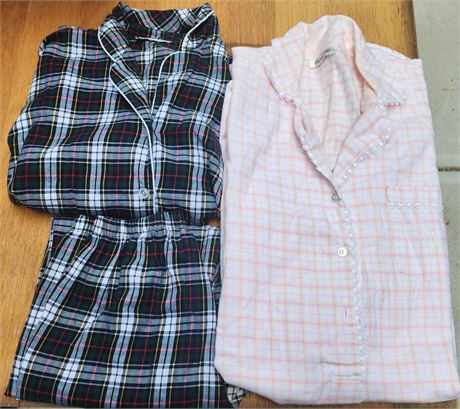 Christian Dior Plaid Nightgown (White) & Shirt w/Pants (Green) -Size S/M