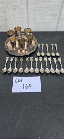 Silver Plate Sherry Set & Sugar Spoons