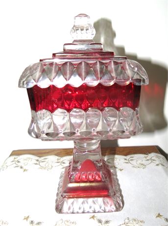 Cranberry/Clear Candy Dish