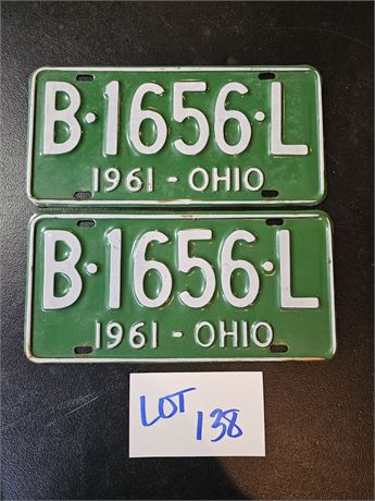 Vintage 1961 Ohio License Plate Set