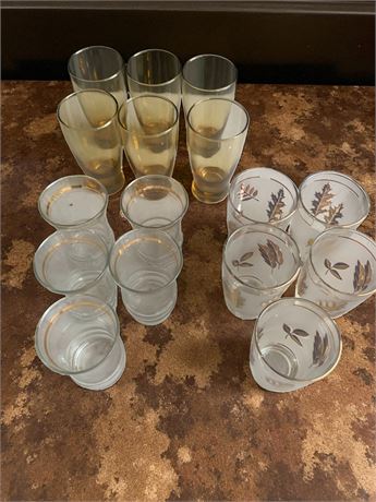 Libbey Golden Foliage Pattern Drinking Glasses, Amber Beer Pint Glasses