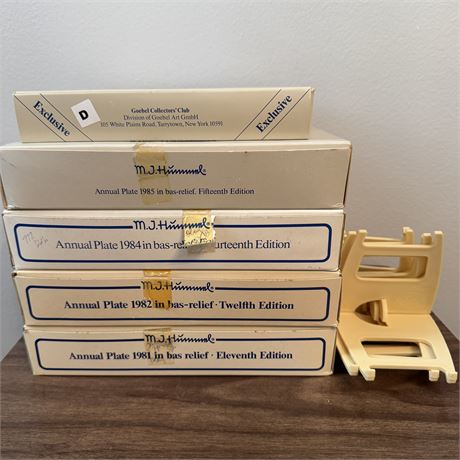 Goebel Hummel Annual Plates w/ Boxes/Stands Lot - 1981, '82, '84, '85 and '88