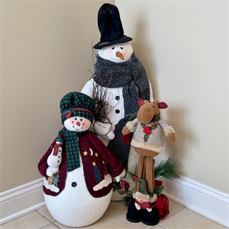 Soft Bodied Standing Snowman and Moose Christmas Decorations - 34"Tallest