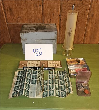 B D Yale Glass Syringe & Transportation Tokens, Vintage Stamps & More