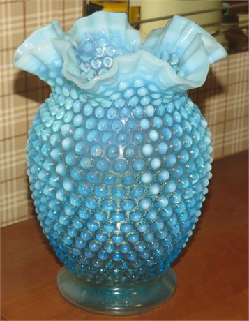 Vintage Fenton Blue Opalescent Hobnail Vase