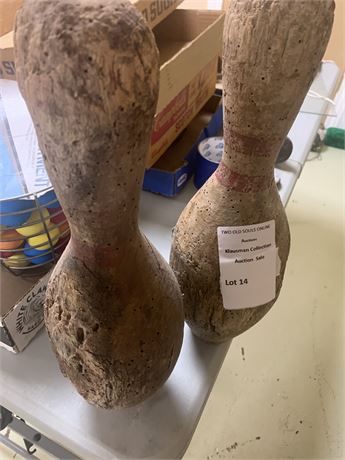 Large Vintage Wooden Bowling Pin Lot of 2