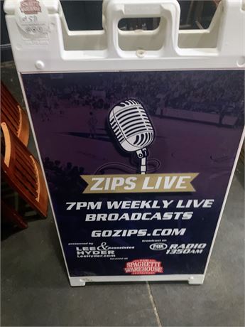 A-Frame Advertising Sign Zips Live Radio Broadcasts From Spaghetti Warehouse