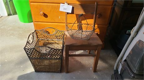 Wood Child Chair / Wicker Basket & More