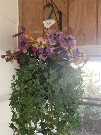 Artificial Plastic Morning Glory & Boston Fern Hanging Plant Baskets