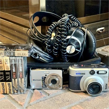 Mixed Electronics Bundle with Cameras, Headphones & Blank Cassette Tapes