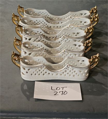 Vintage Flatware/Silverware Caddy's With Open Lattice Design With Gold Trim