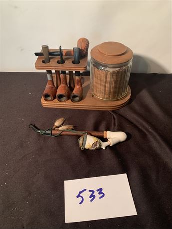 Pipe Set With Wood Stand And Jar and Ceramic Pipe