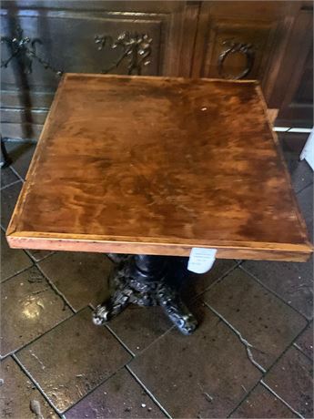 Bistro Table W/Rectangle Dark Oak Top & Ornate Cast Iron Base