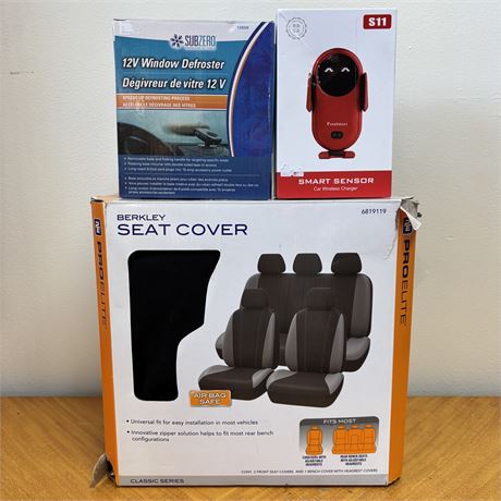 Car Gadgets/Accessories Lot - Seat Cover, Window Defroster, Smart Sensor