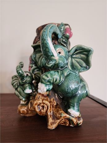 Lucky Mama/Baby Elephant Vintage Glazed Ceramic Planter