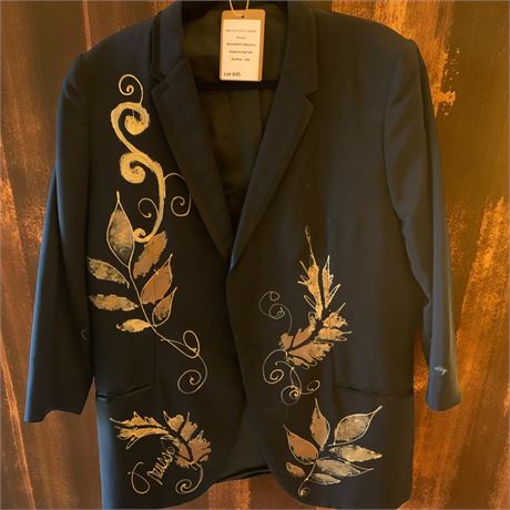 Larry Simon Shaker Heights Black Blazer W/Gold Floral Design On Front & Back