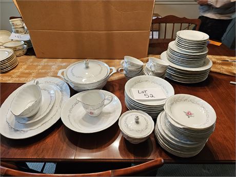 Royal Swirl Fine China Rose Pattern Set 50+ Pieces:10" Dinner Plates & Much More