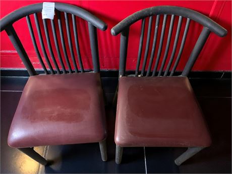 Vinyl Restaurant Pub or Diner Chair Set of 2 In Maroon & Black (Vintage)