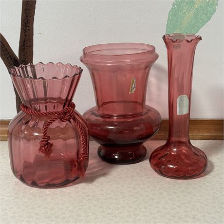 Vintage Cranberry Art Glass Vases
