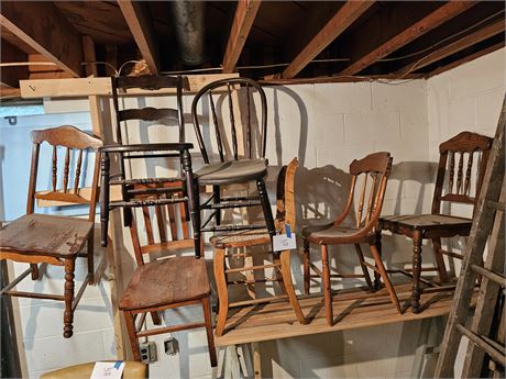 Large Mix of Antique Wood / Wood & Cane Side Chairs - Different Styles & Sizes