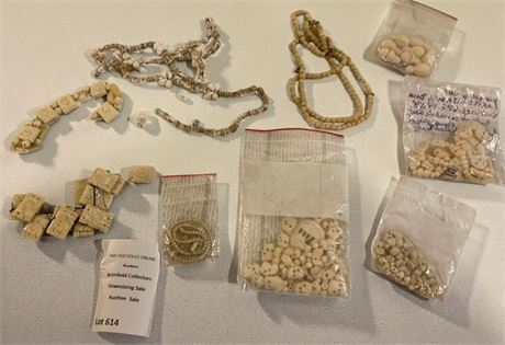 Hand-Carved Bone or Celluloid Jewelry/Wentletrap Shell & Bead Crafting Lot