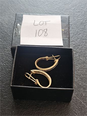 14K Gold Hoop Earrings with Diamond Chips – Hinged Closures – 4.1 dwt