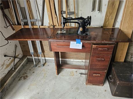 Singer Sewing Machine with Accessories & Wood Sewing Table