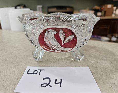 Hofbauer Byrdes Ruby Red Crystal Candy Dish