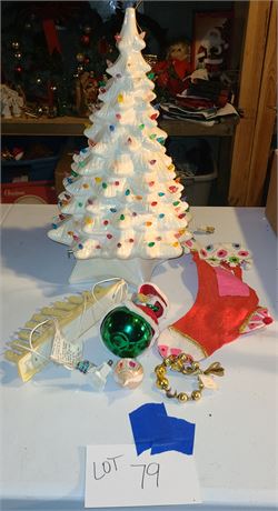 White Ceramic Musical Christmas Tree & Other Vintage Christmas Items