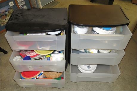 Storage Drawers, Paper Plates, Etc