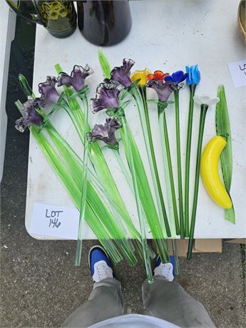 Hand Sculpture Glass Flowers & Leaves- Size, Color & Style Vary