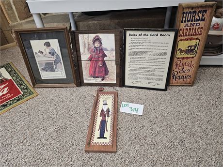 1920 Framed Jello Ad/Framed Card Room Rules & Wood Wall Signs