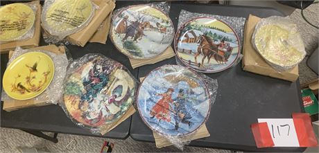 Victorian Christmas Collector Plates & Yellow Plates With Birds on Branches