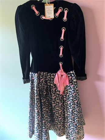 Stanley Platos and Martin Ross Black & Velvet Dress W/Patterned Skirt Pink Sz 6