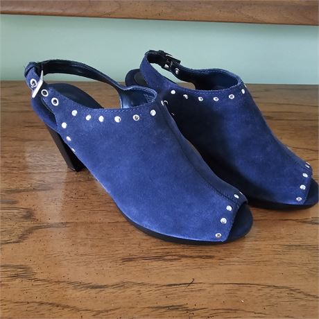 Aerosoles Womens Haven Blue Faux Suede Studded Peep Toe Heel Shoes~ Size 8.5