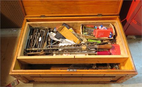 Rolling Wood Chest With Tools
