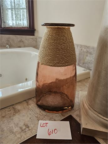 Art Glass Pink Vase with Braided Wrap
