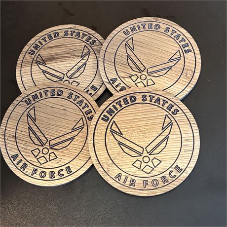 US Airforce CNC Engraved 4" Vinyl Drink Coasters