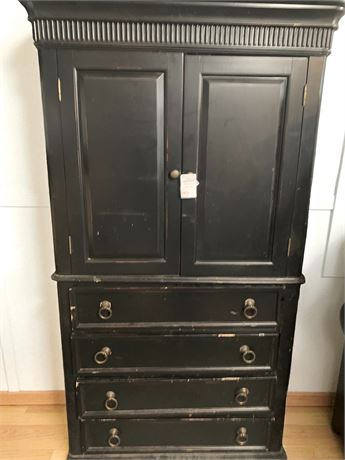 Vintage Black Armoire With 4 Drawers